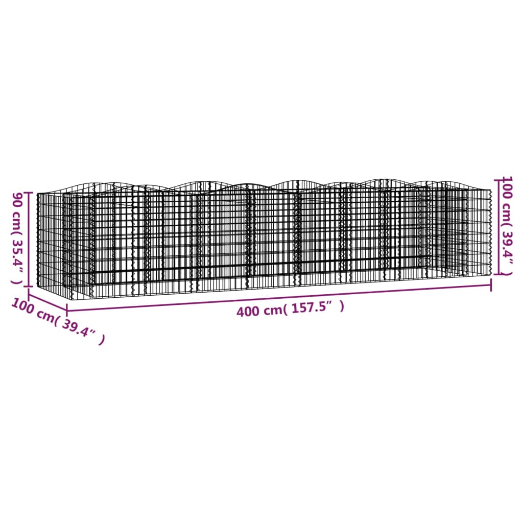 vidaXL Buet gabion høybed 400x100x100 cm galvanisert jern