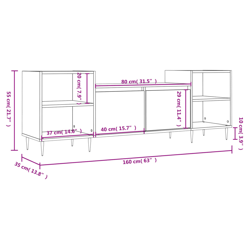 vidaXL TV-benk grå sonoma 160x35x55 cm konstruert tre