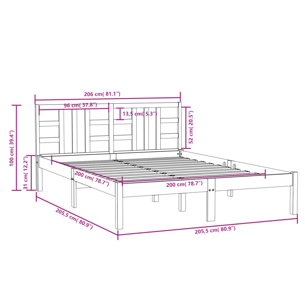 vidaXL Sengeramme heltre 200x200 cm