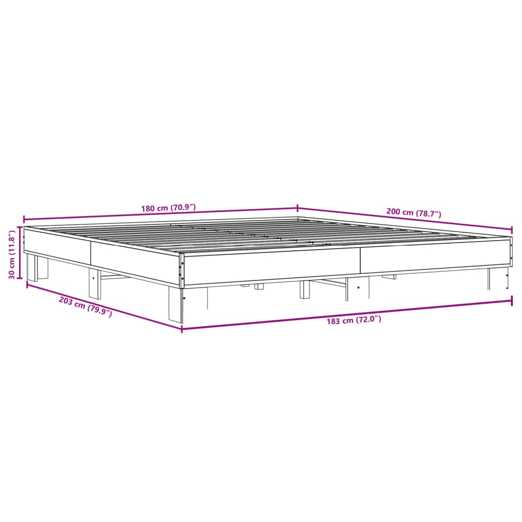 vidaXL Sengeramme røkt eik 180x200 cm konstruert tre og metall