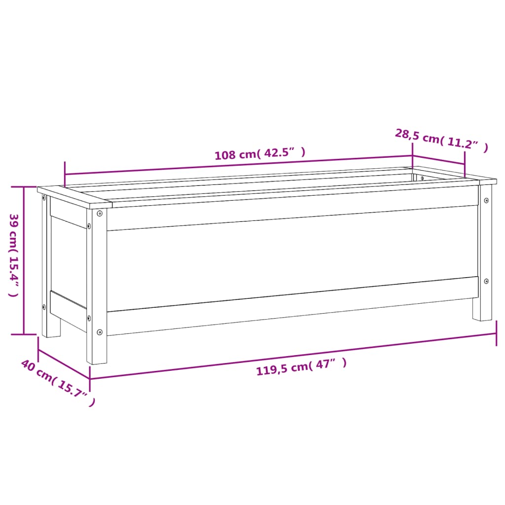 vidaXL Høybed grå 119,5x40x39 cm heltre gran