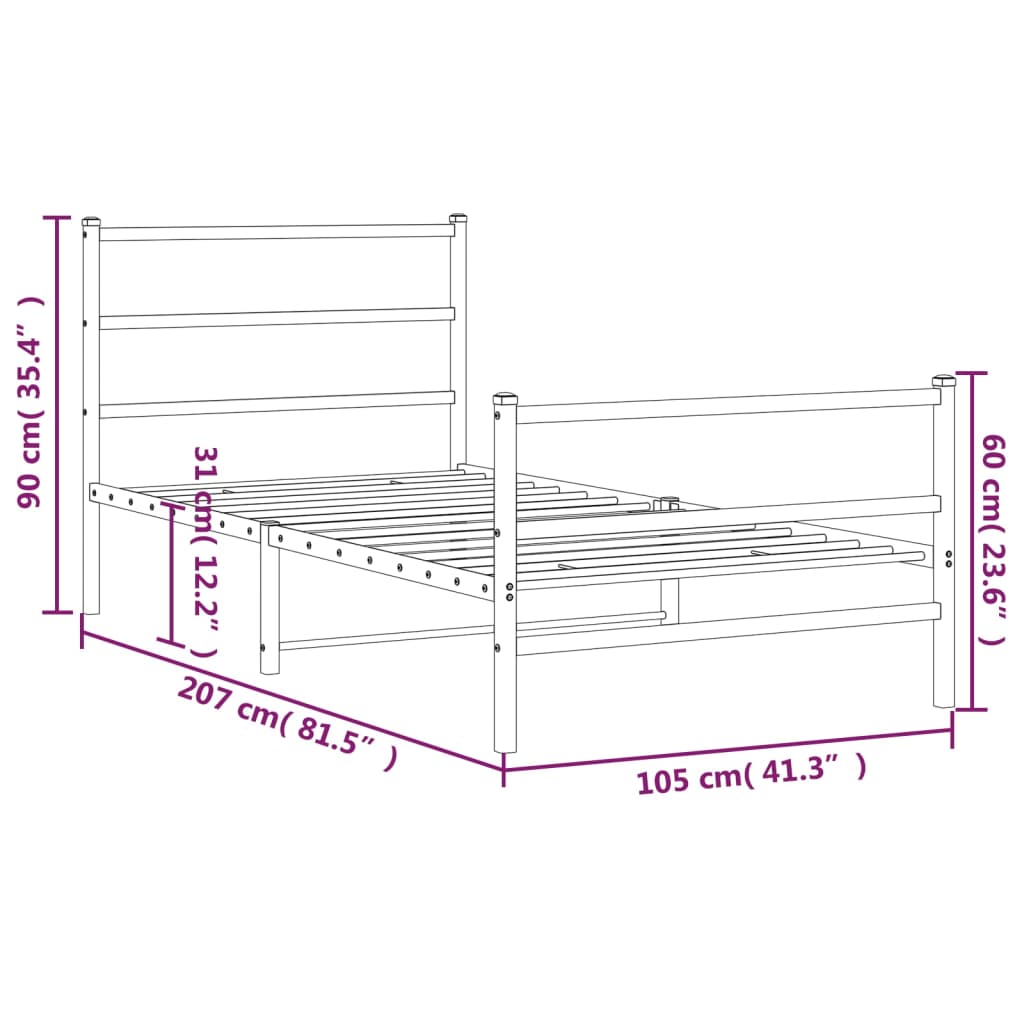 vidaXL Sengeramme i metall med hode- og fotgavl svart 100x200 cm