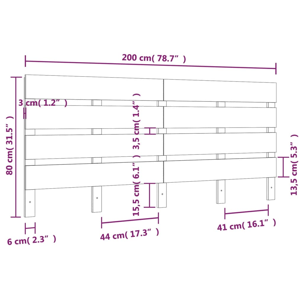 vidaXL Sengegavl svart 200x3x80 cm heltre furu