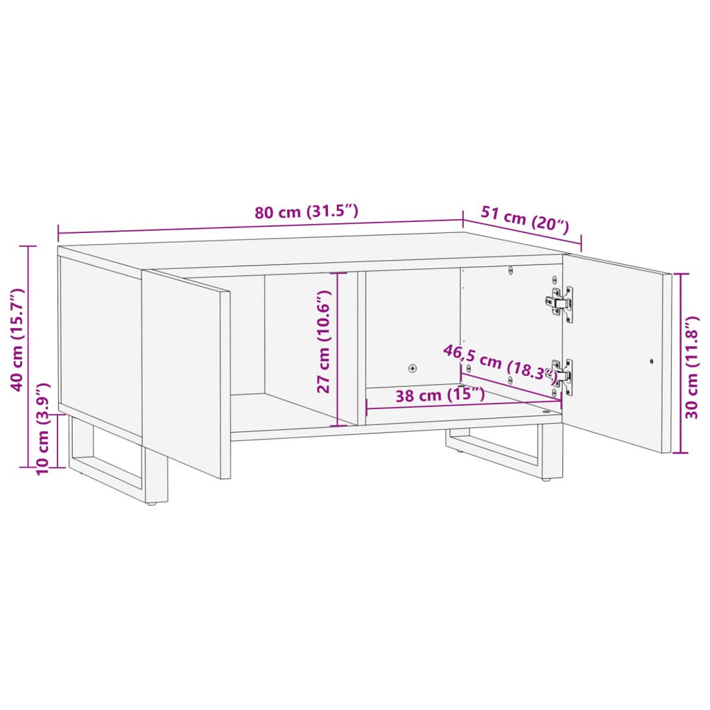 vidaXL Salongbord brun 80x51x40 cm heltre mango