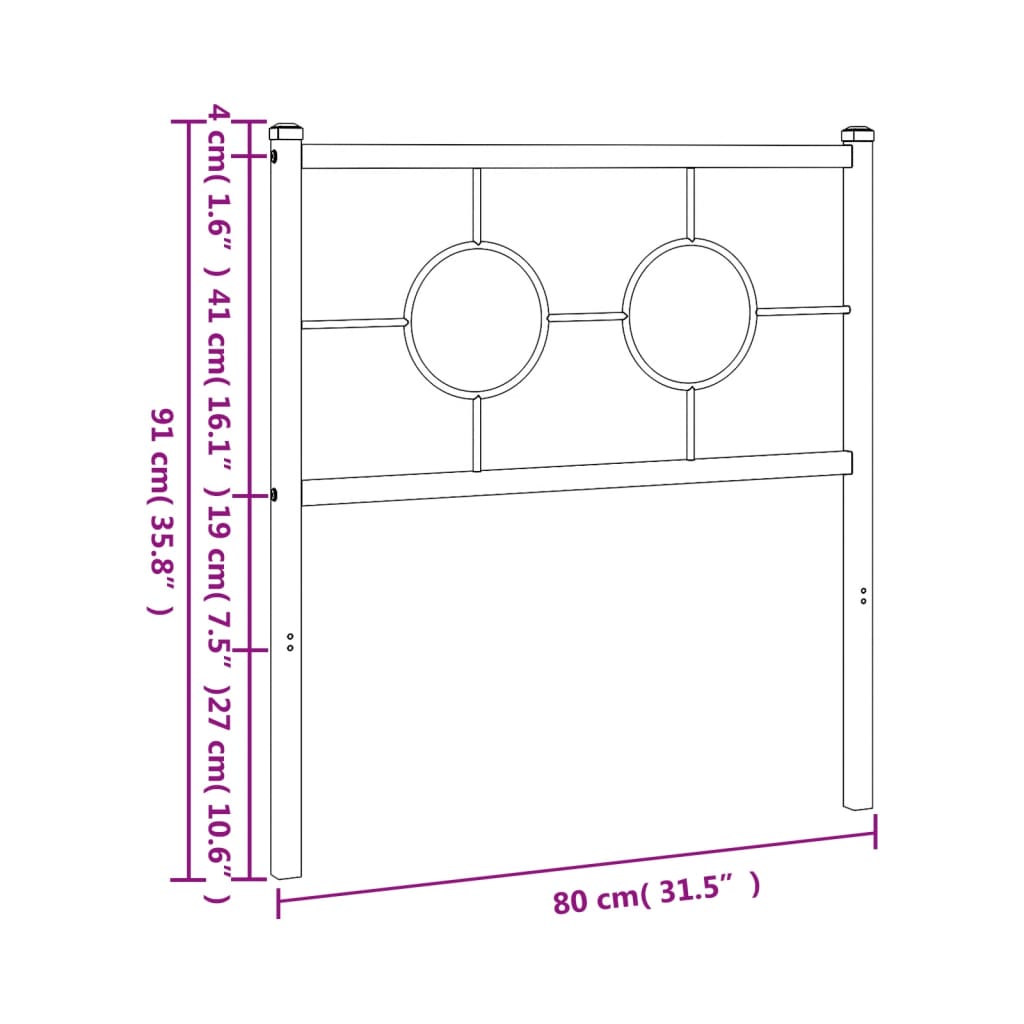 vidaXL Sengegavl i metall hvit 75 cm