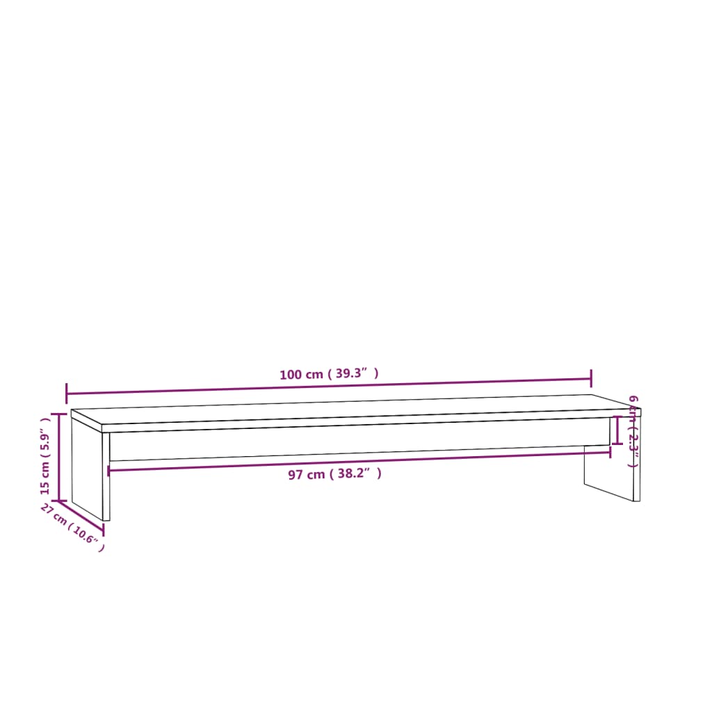 vidaXL Monitorstativ hvit 100x27x15 cm heltre furu