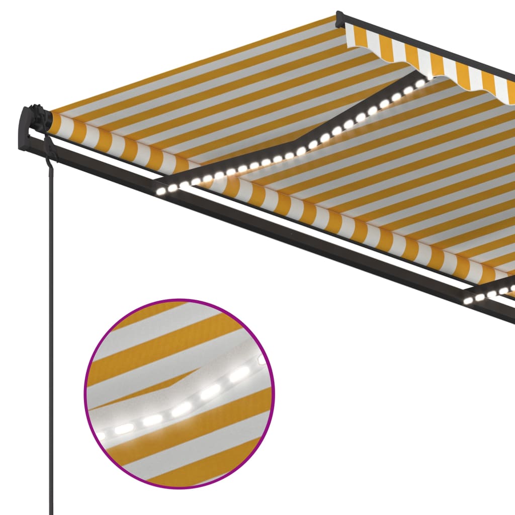 vidaXL Manuell uttrekkbar markise med LED 5x3,5 m gul og hvit