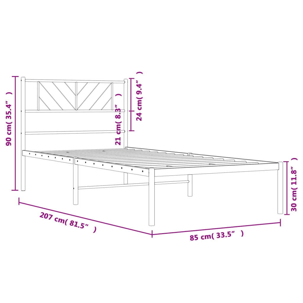 vidaXL Sengeramme i metall med hodegavl hvit 80x200 cm