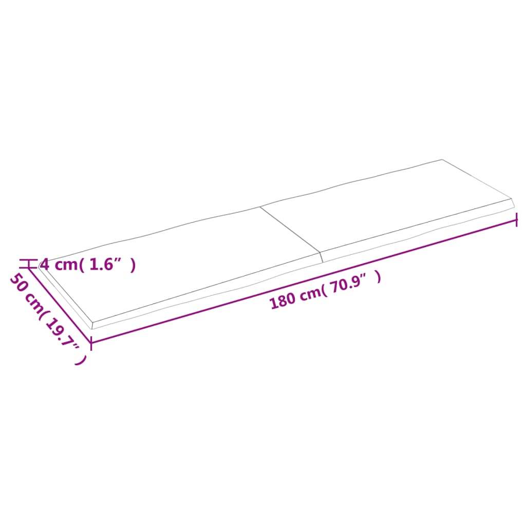 vidaXL Bordplate lysebrun 180x50x(2-4)cm behandlet heltre naturlig