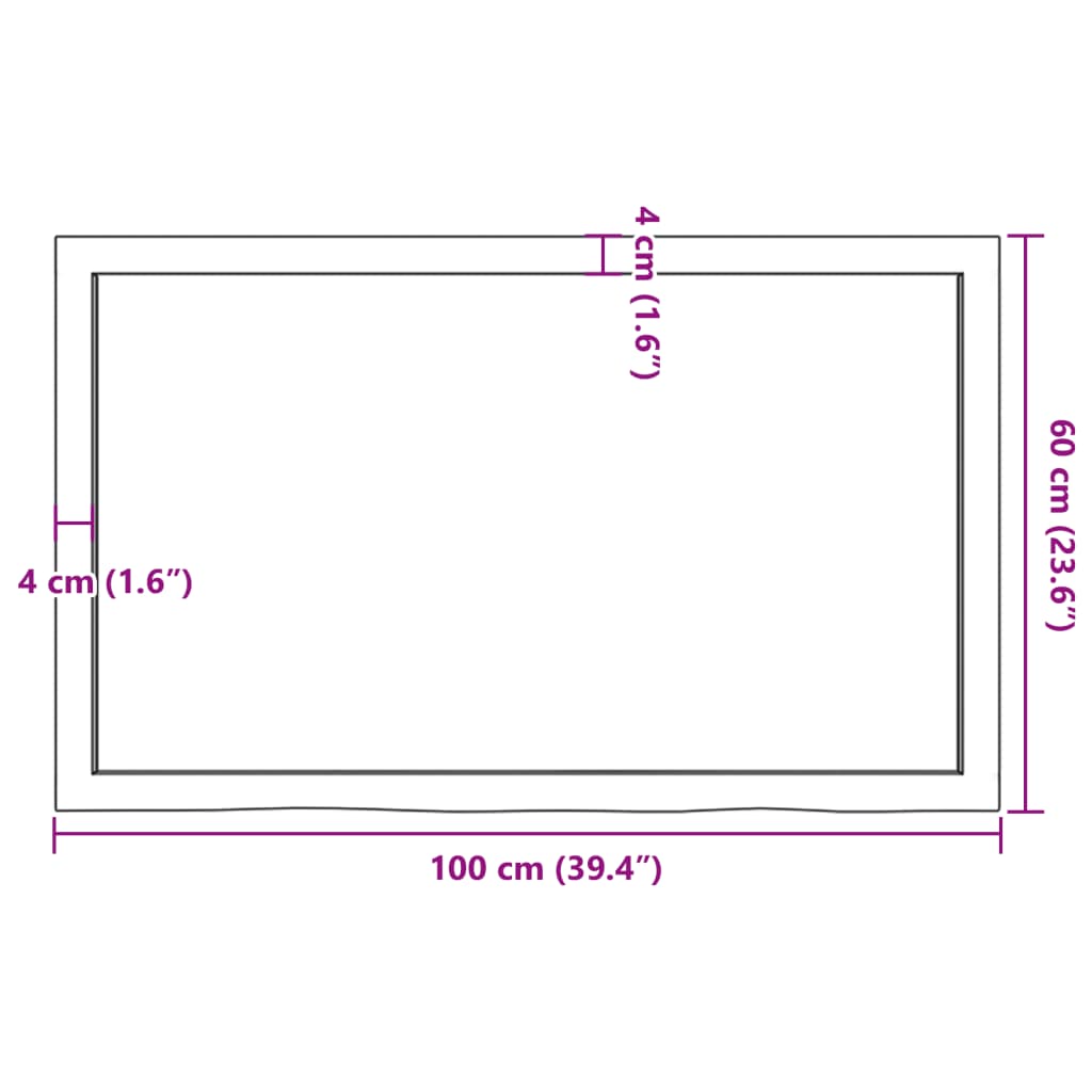 vidaXL Benkeplate til bad 100x60x(2-4) cm ubehandlet heltre