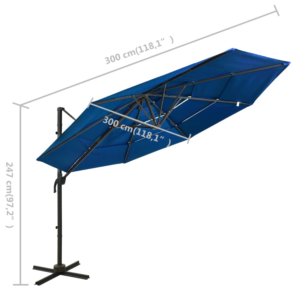 vidaXL Parasoll med aluminiumsstang 4 nivåer 3x3 m asurblå