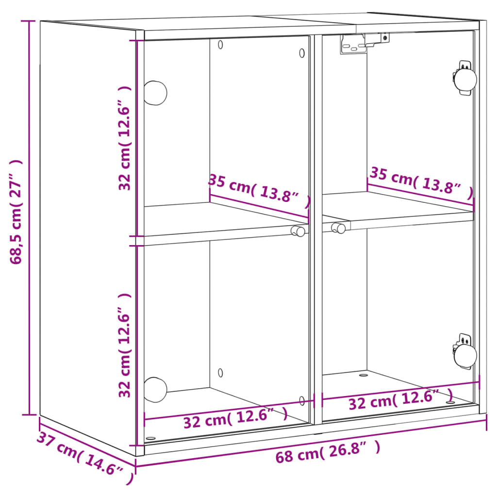 vidaXL Sideskap med glassdører røkt eik 68x37x68,5 cm