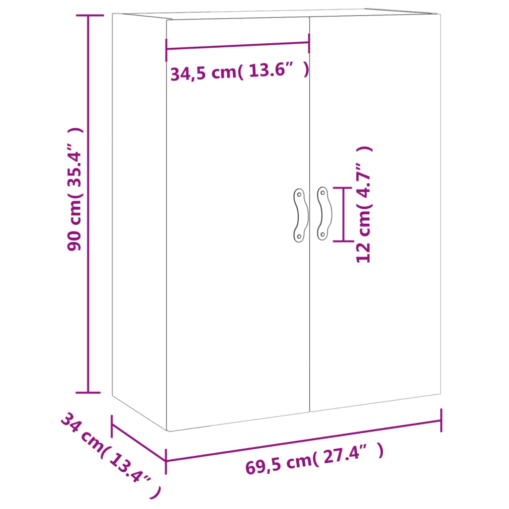 vidaXL Veggskap hvit 69,5x34x90 cm