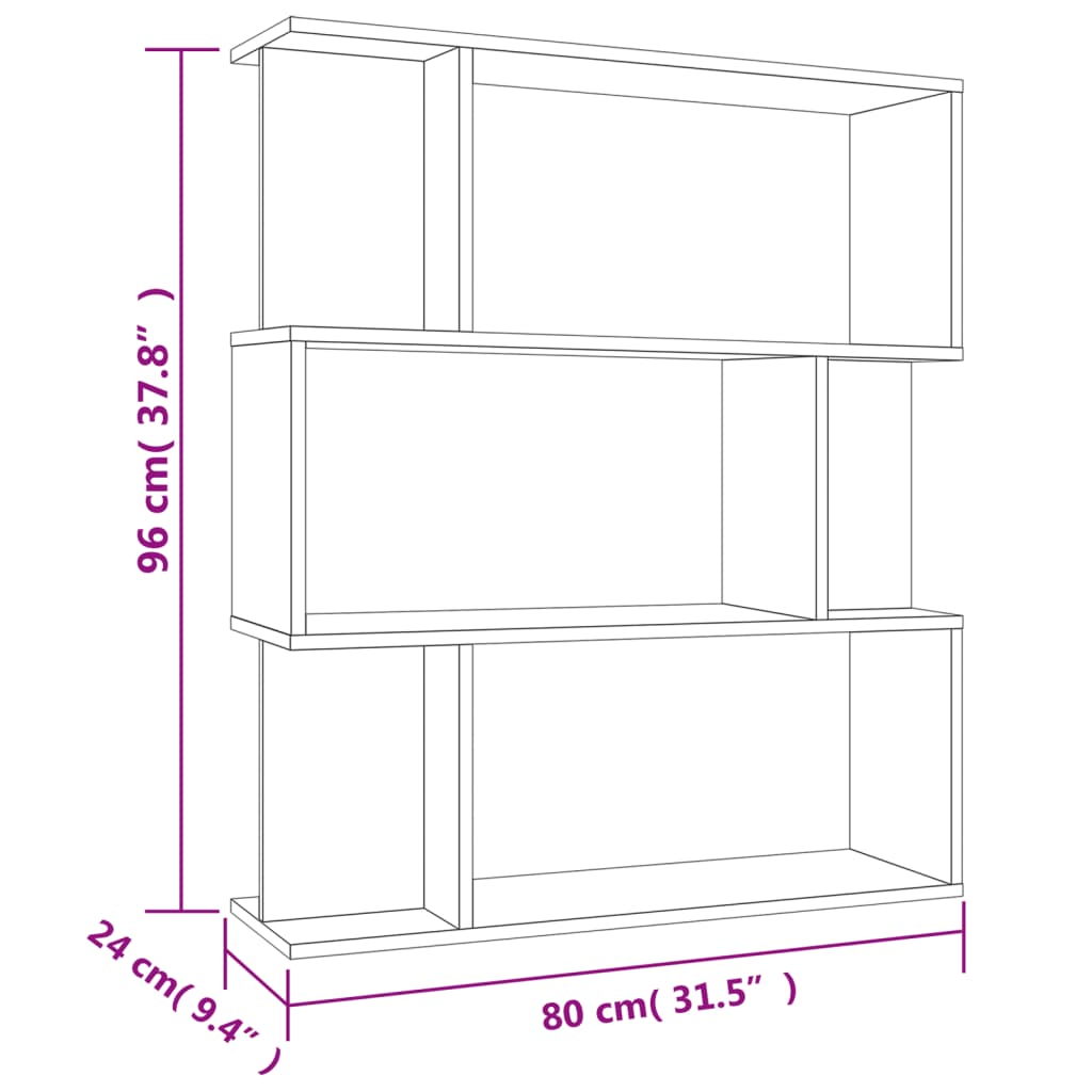 vidaXL Bokhylle/Romdeler betonggrå 80x24x96 cm konstruert tre