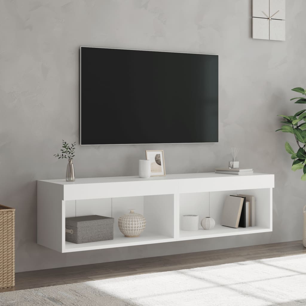 vidaXL TV-benk med med LED-lys 2 stk hvit 60x30x30 cm