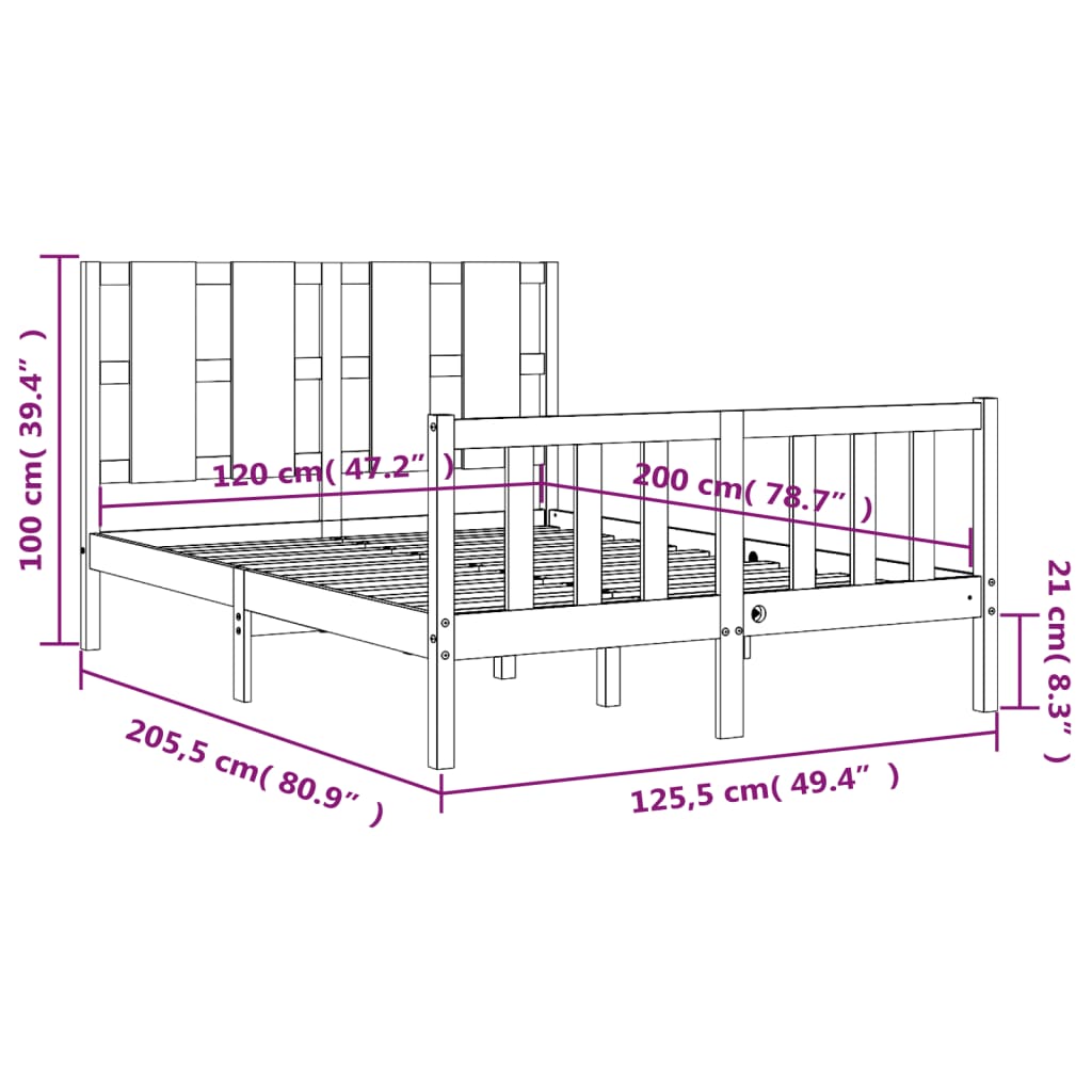 vidaXL Sengeramme med hodegavl hvit 120x200 cm heltre