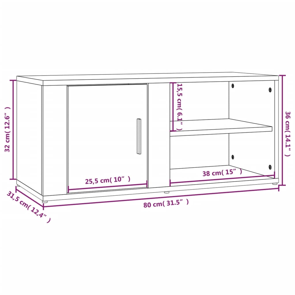 vidaXL TV-benk betonggrå 80x31,5x36 cm konstruert tre