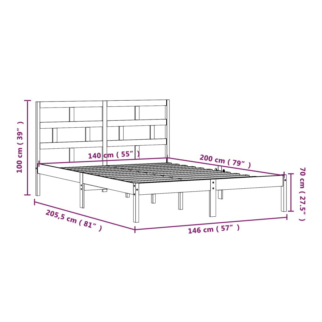 vidaXL Sengeramme svart heltre furu 140x200 cm