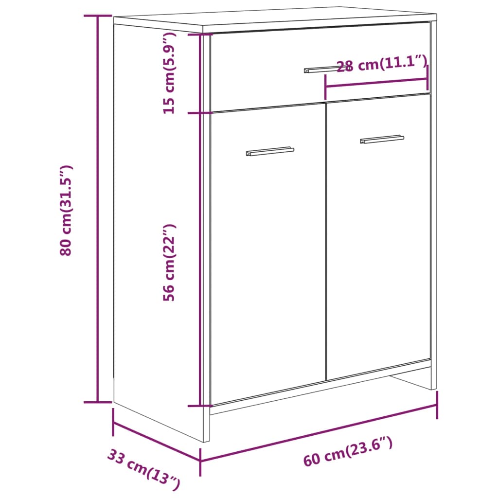 vidaXL Baderomsskap røkt eik 60x33x80 cm konstruert tre