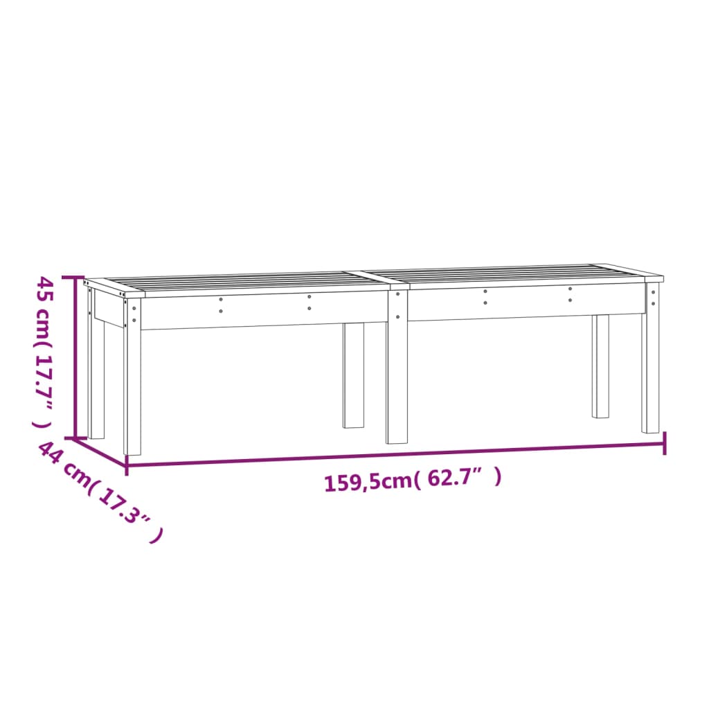 vidaXL Hagebenk 2 seter svart 159,5x44x45 cm heltre furu