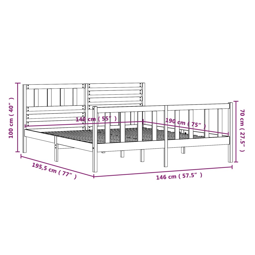 vidaXL Sengeramme heltre 140x190 cm