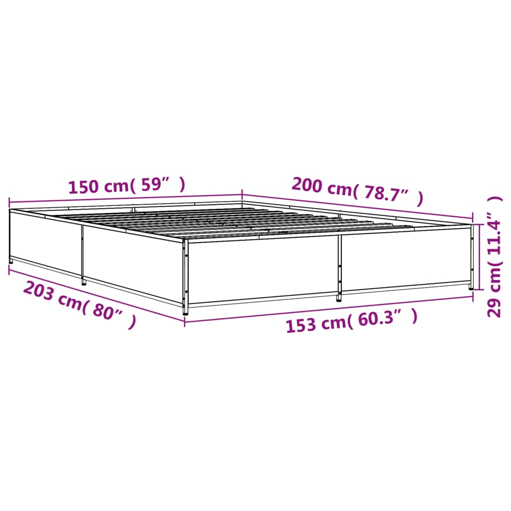 vidaXL Sengeramme brun eik 150x200 cm konstruert tre og metall