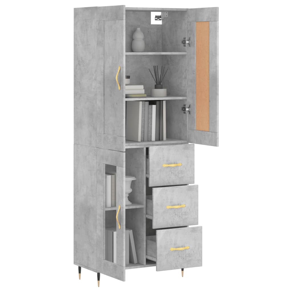 vidaXL Highboard betonggrå 69,5x34x180 cm konstruert tre