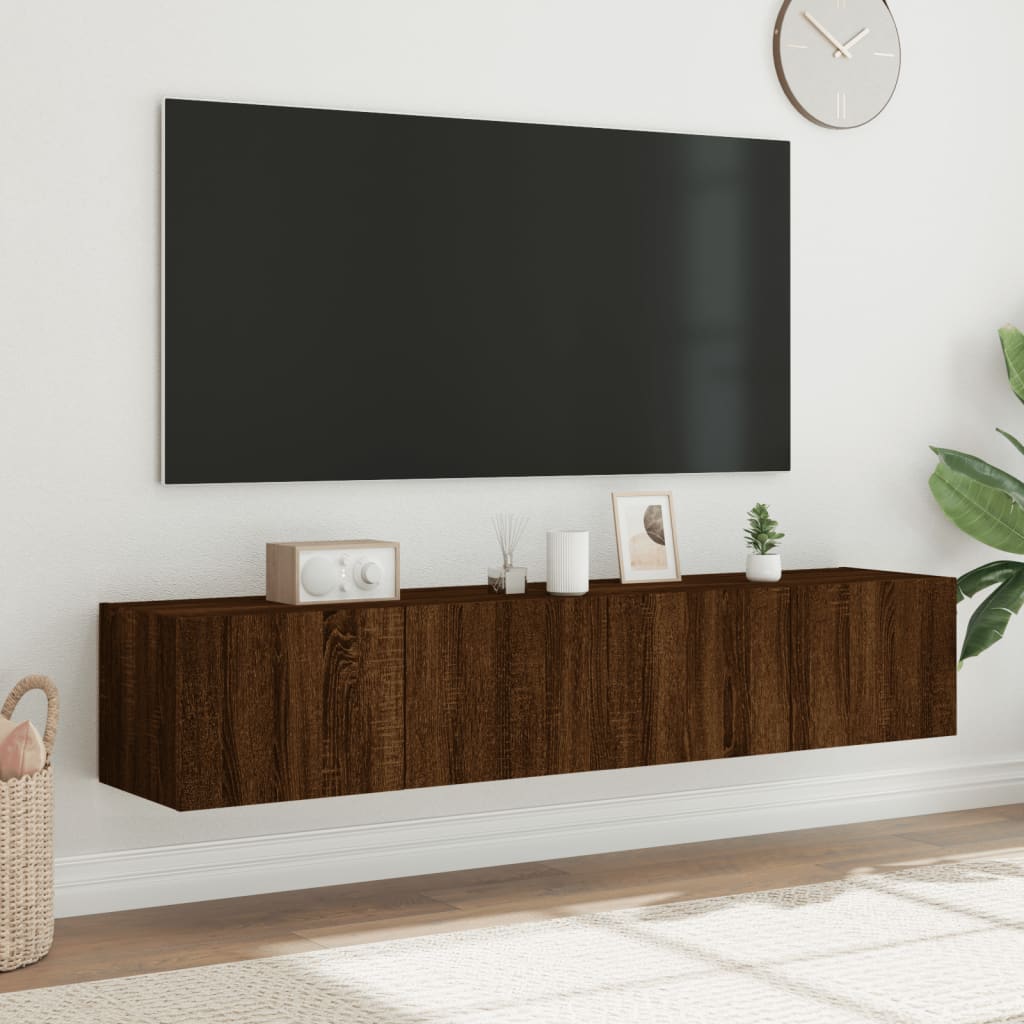 vidaXL Vegghengt TV-benker med LED-lys 2 stk brun eik 80x35x31 cm