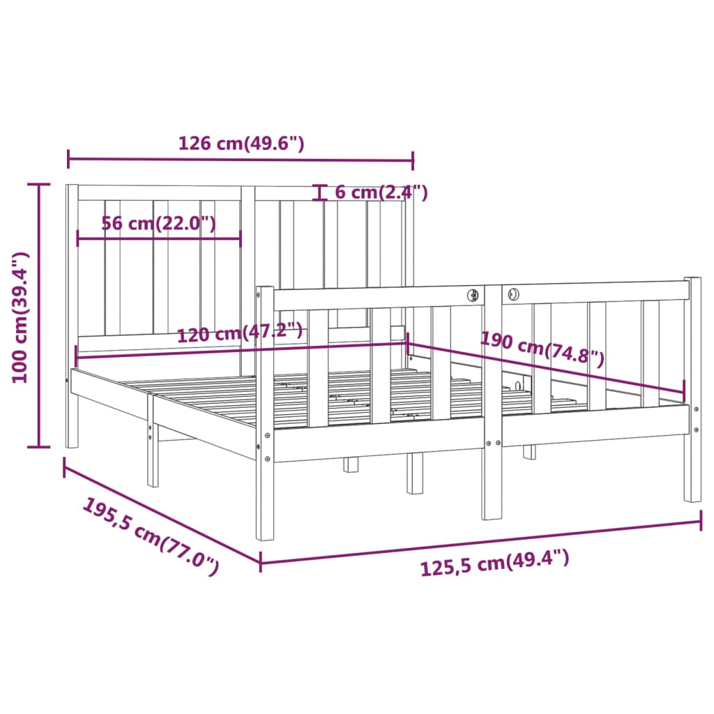 vidaXL Sengeramme svart heltre 120x190 cm 4FT Small Double