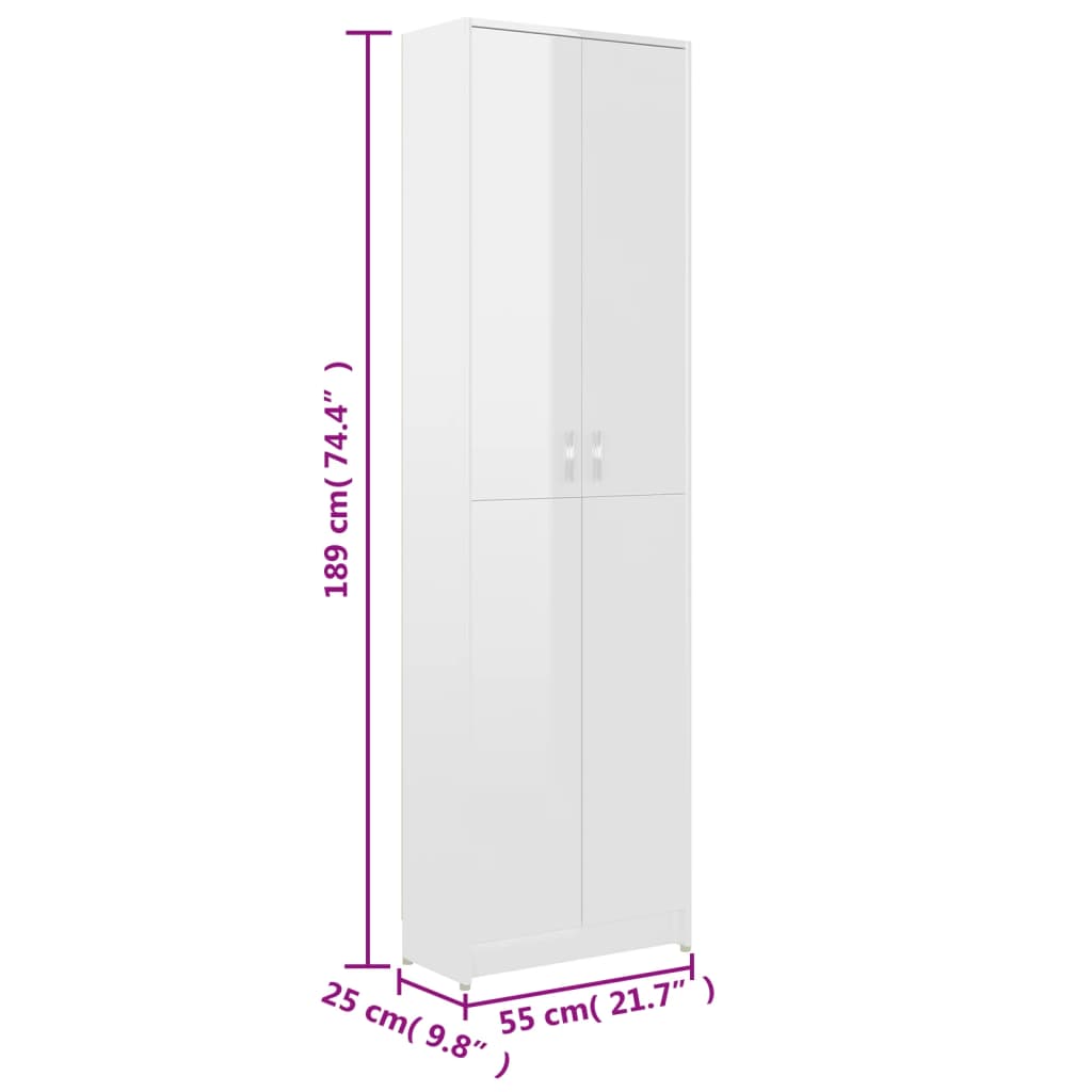 vidaXL Garderobe for gang høyglans hvit 55x25x189 cm konstruert tre