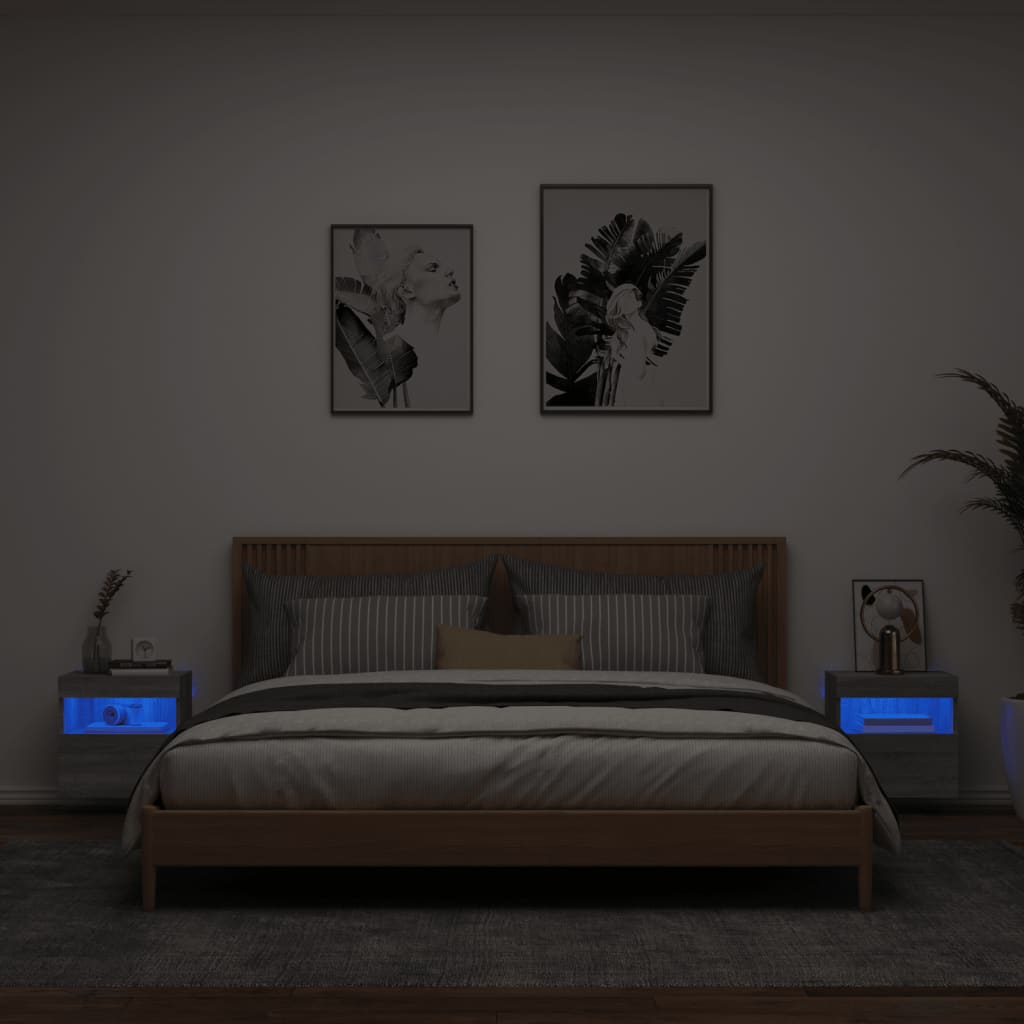 vidaXL Vegghengte TV-benker med LED-lys 2 stk grå sonoma 40x30x40 cm