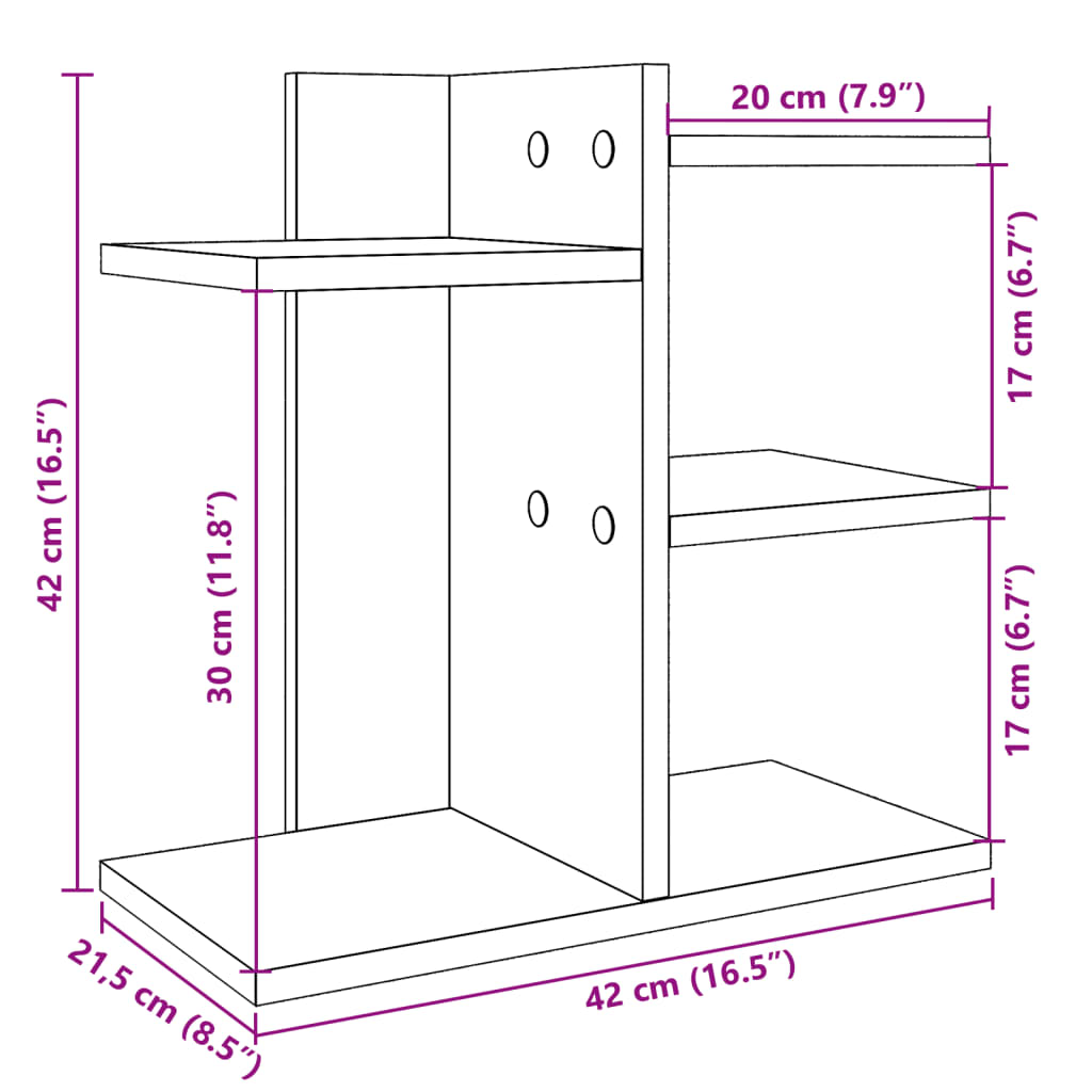 vidaXL Hylle til skrivebord svart 42x21,5x42 cm konstruert tre