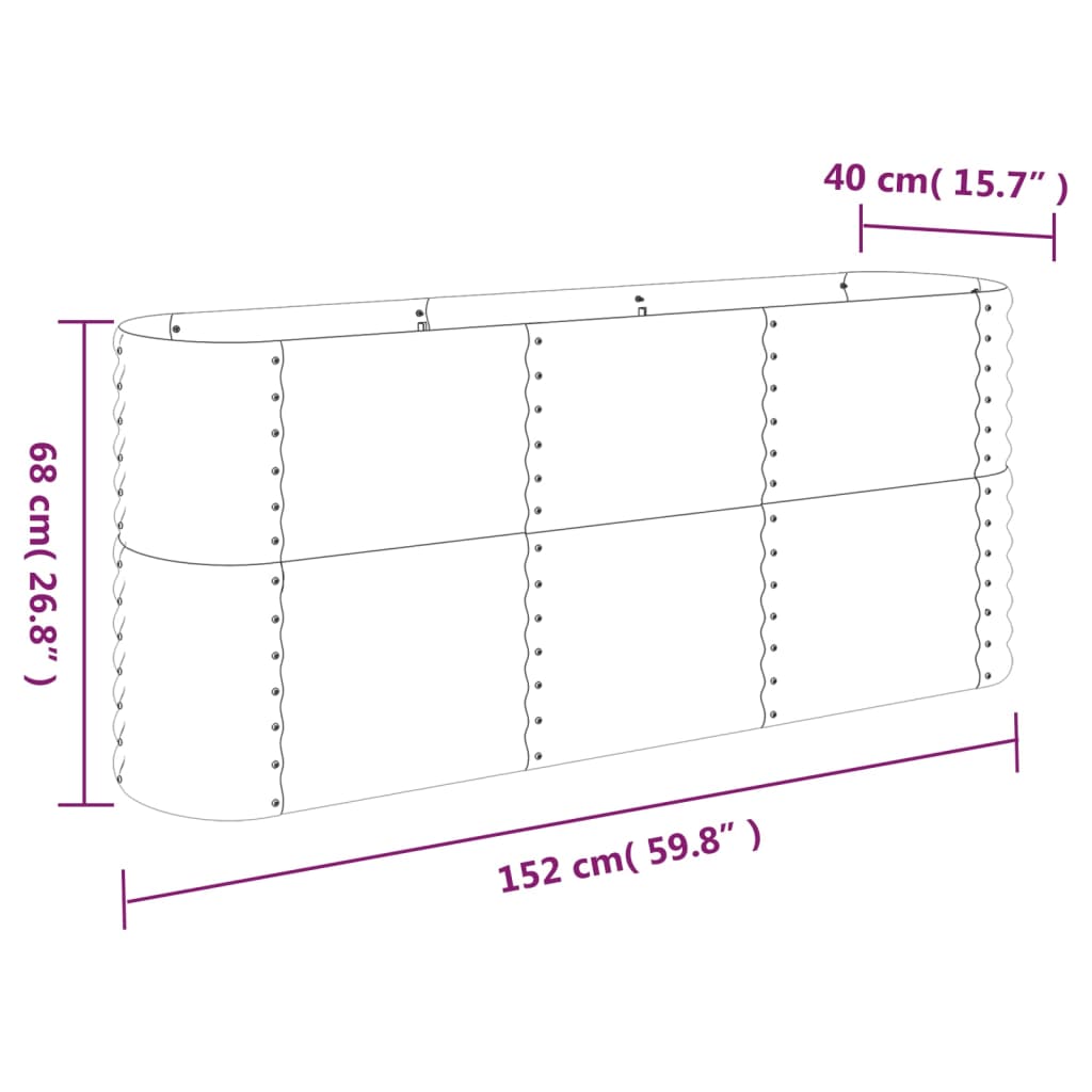 vidaXL Plantekasse pulverlakkert stål 152x40x68 cm grønn