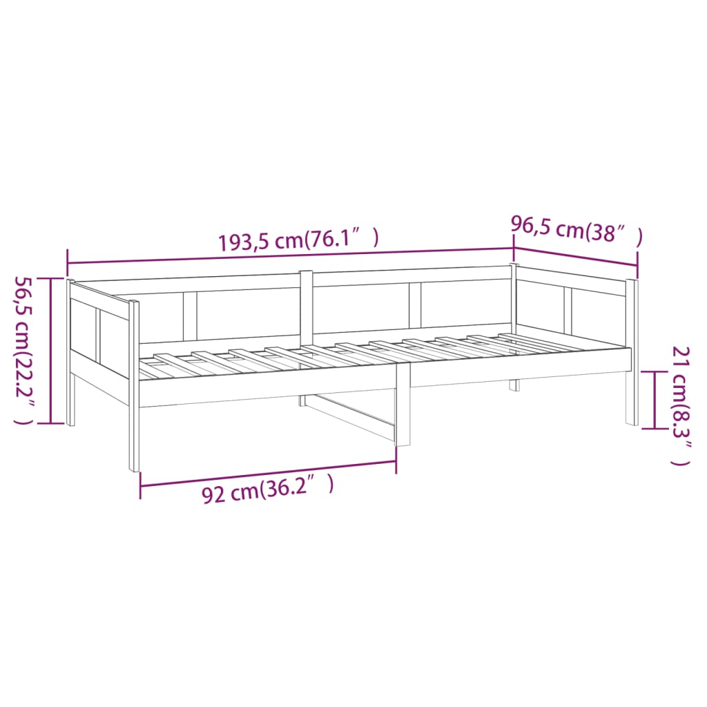 vidaXL Dagseng svart heltre furu 90x190 cm