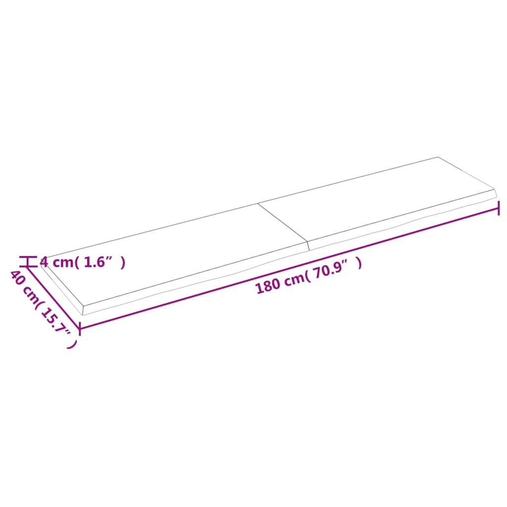 vidaXL Bordplate mørkebrun 180x40x(2-4) cm behandlet heltre eik