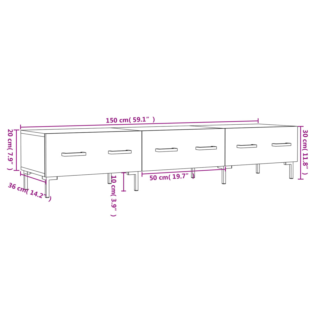 vidaXL TV-benk brun eik 150x36x30 cm konstruert tre