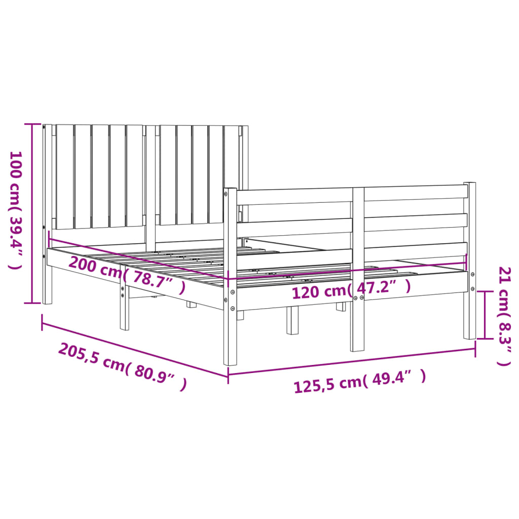 vidaXL Sengeramme med hodegavl svart 120x200 cm heltre