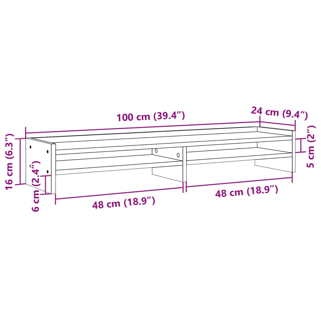 vidaXL Skjermstativ brun eik 100x24x16 cm konstruert tre