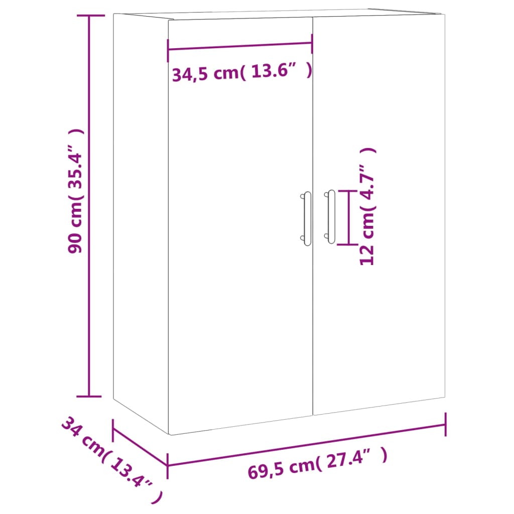 vidaXL Veggskap brun eik 69,5x34x90 cm