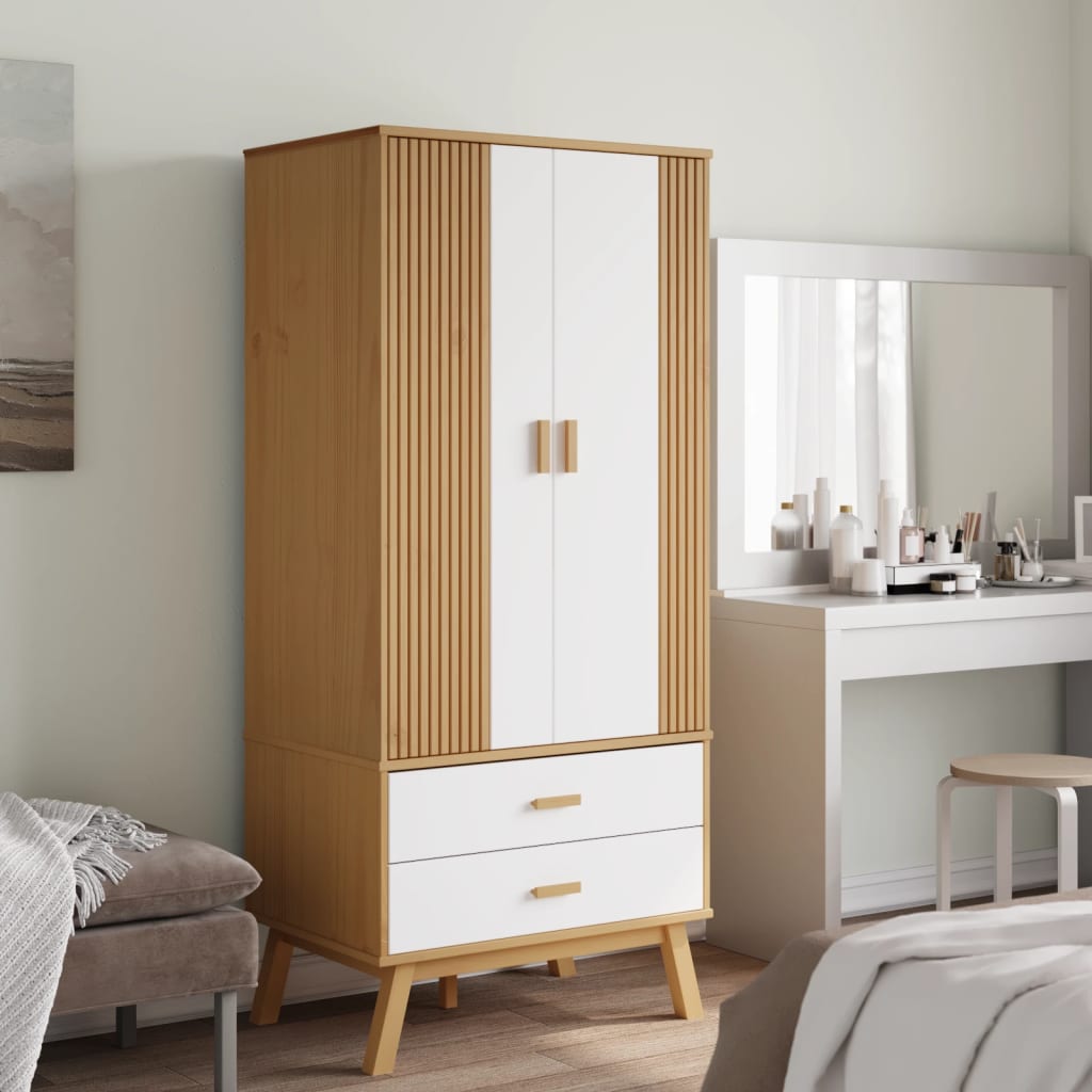 vidaXL Garderobe OLDEN hvit og brun 76,5x53x172 cm heltre furu