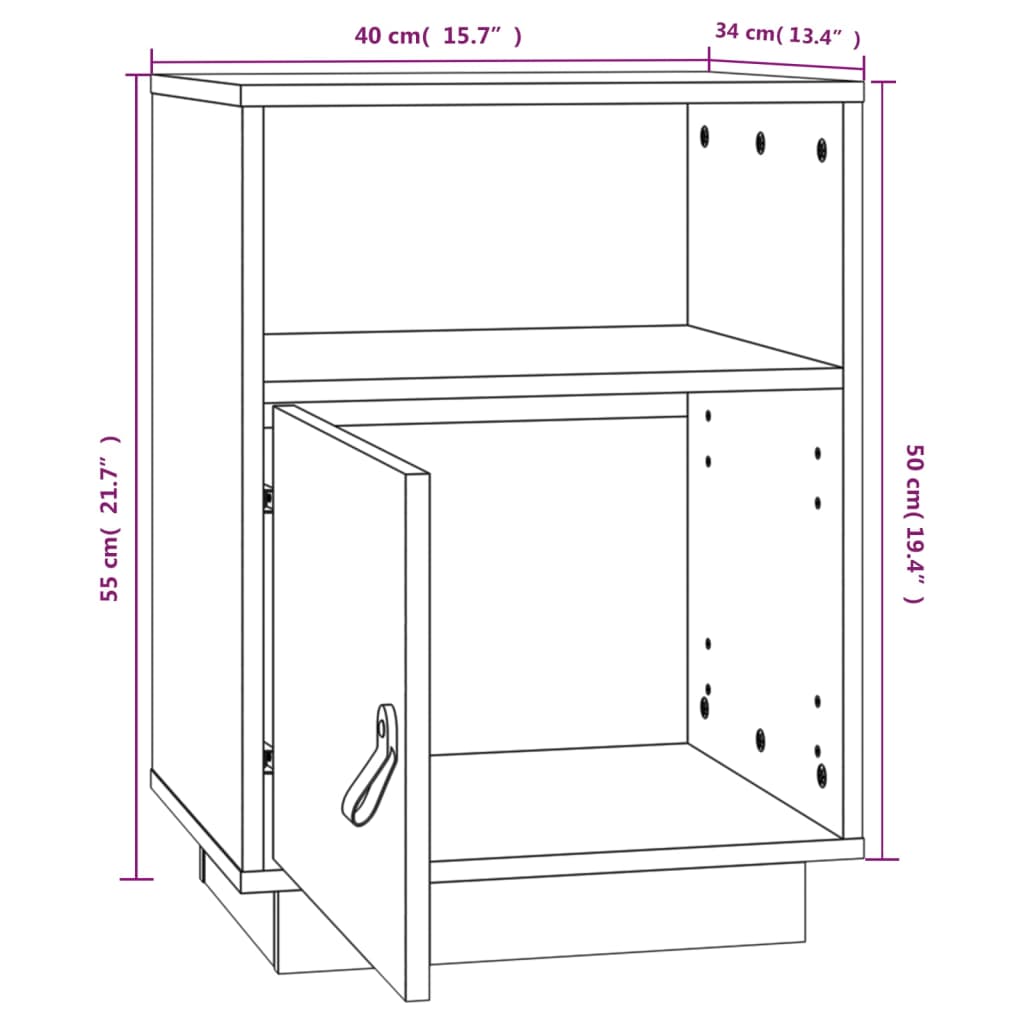 vidaXL Nattbord 2 stk honningbrun 40x34x55 cm heltre furu