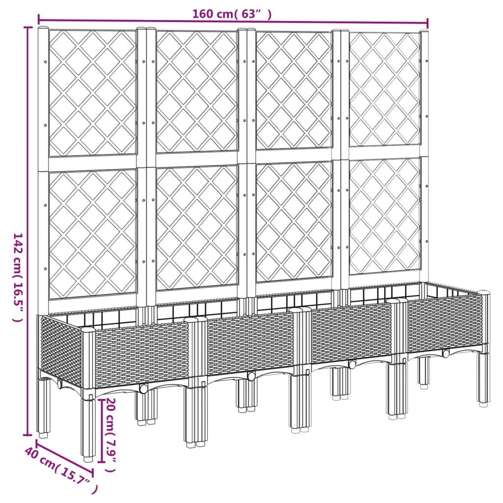 vidaXL Plantekasse med espalier brun 160x40x142 cm PP