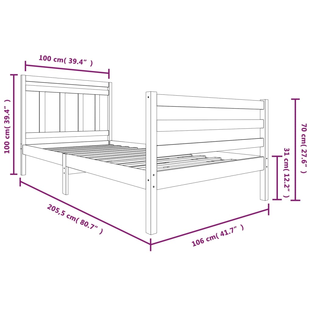 vidaXL Sengeramme hvit heltre 100x200 cm