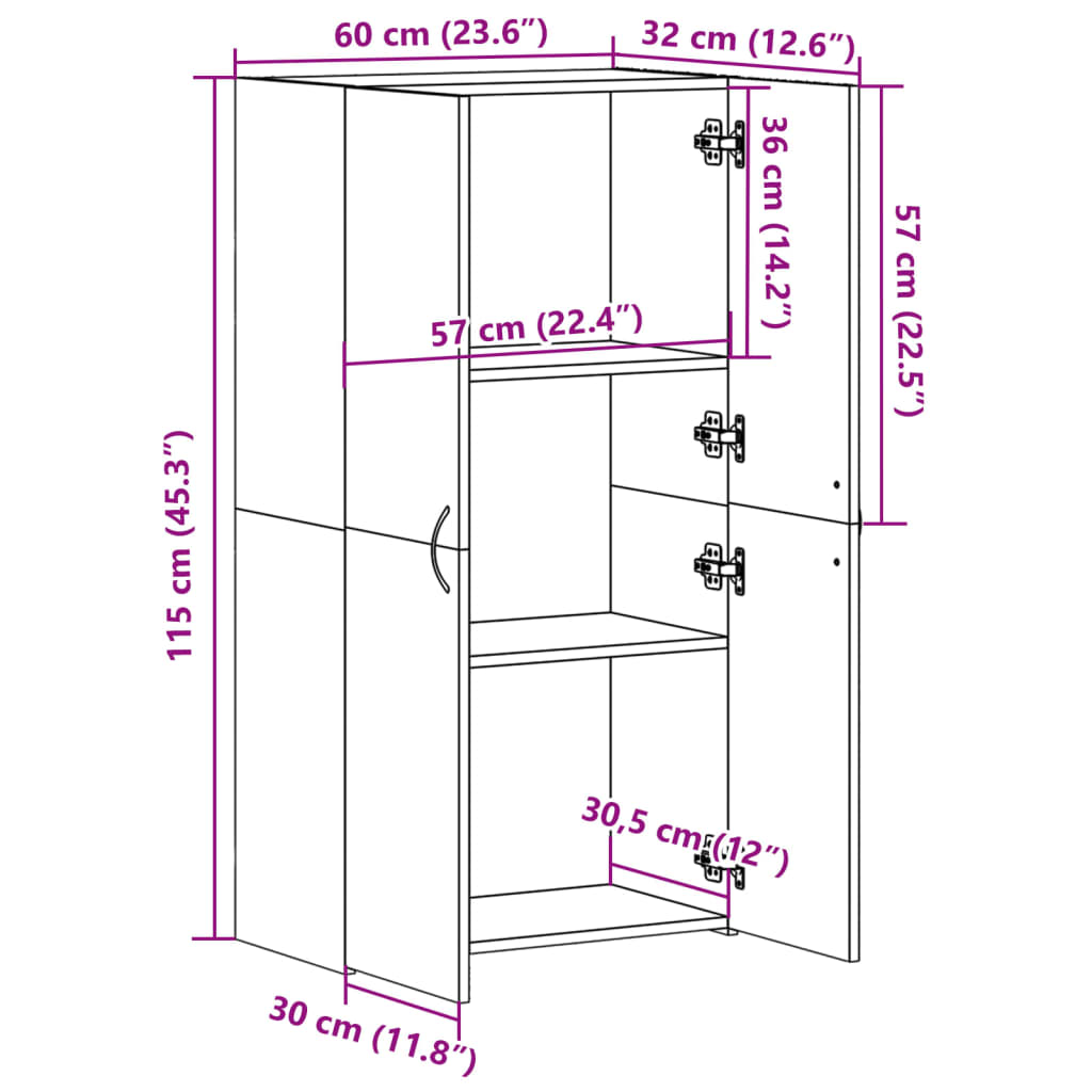 vidaXL Arkivskap sonoma eik 60x32x115 cm konstruert tre