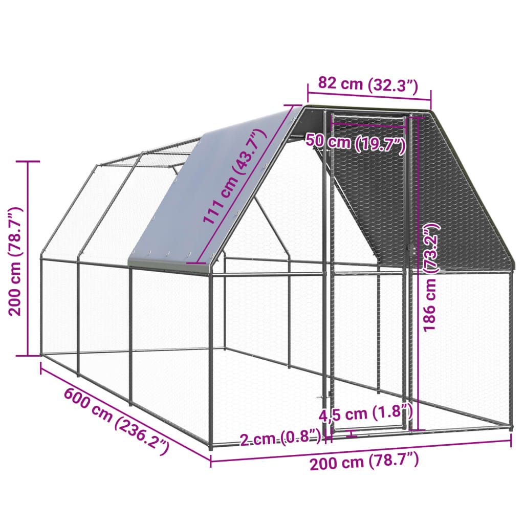 vidaXL Kyllingbur 2x6x2 m galvanisert stål