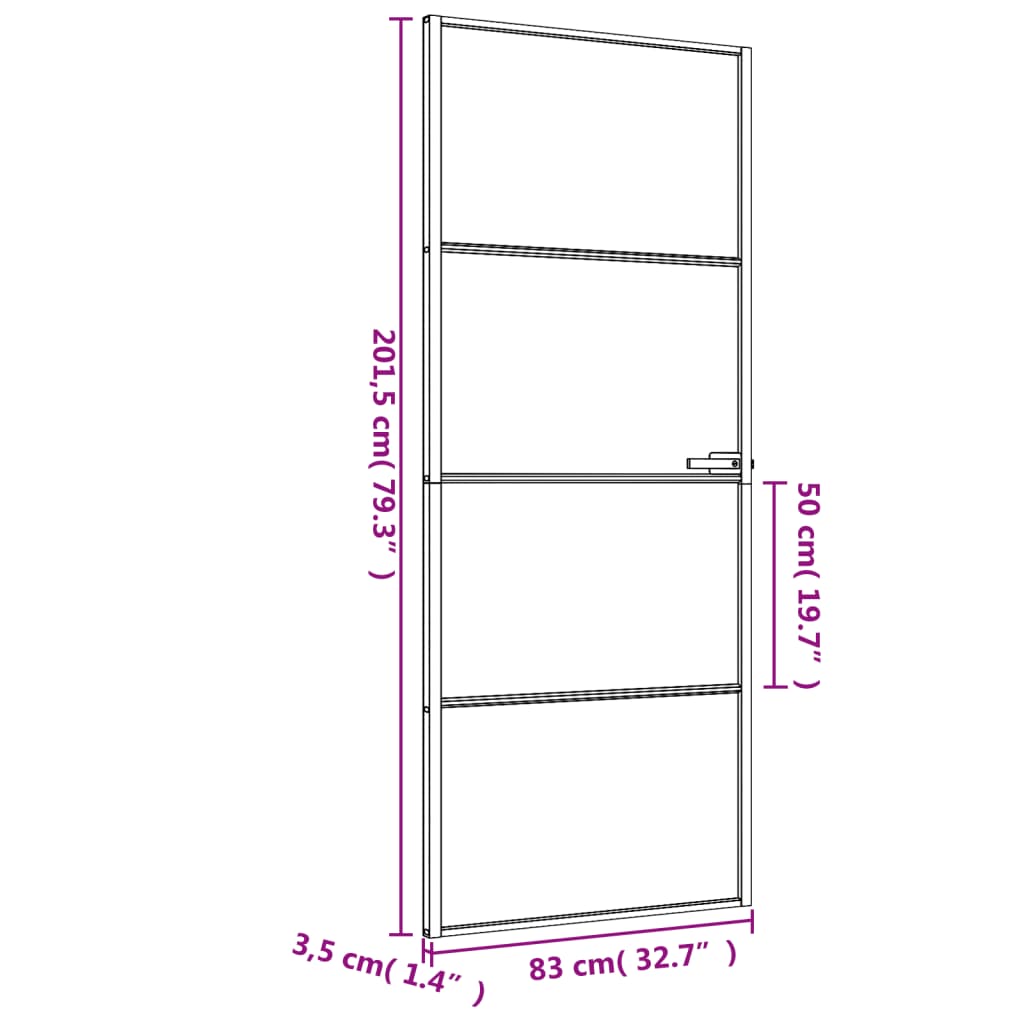 vidaXL Innerdør slank svart 83x201,5 cm herdet glass og aluminium