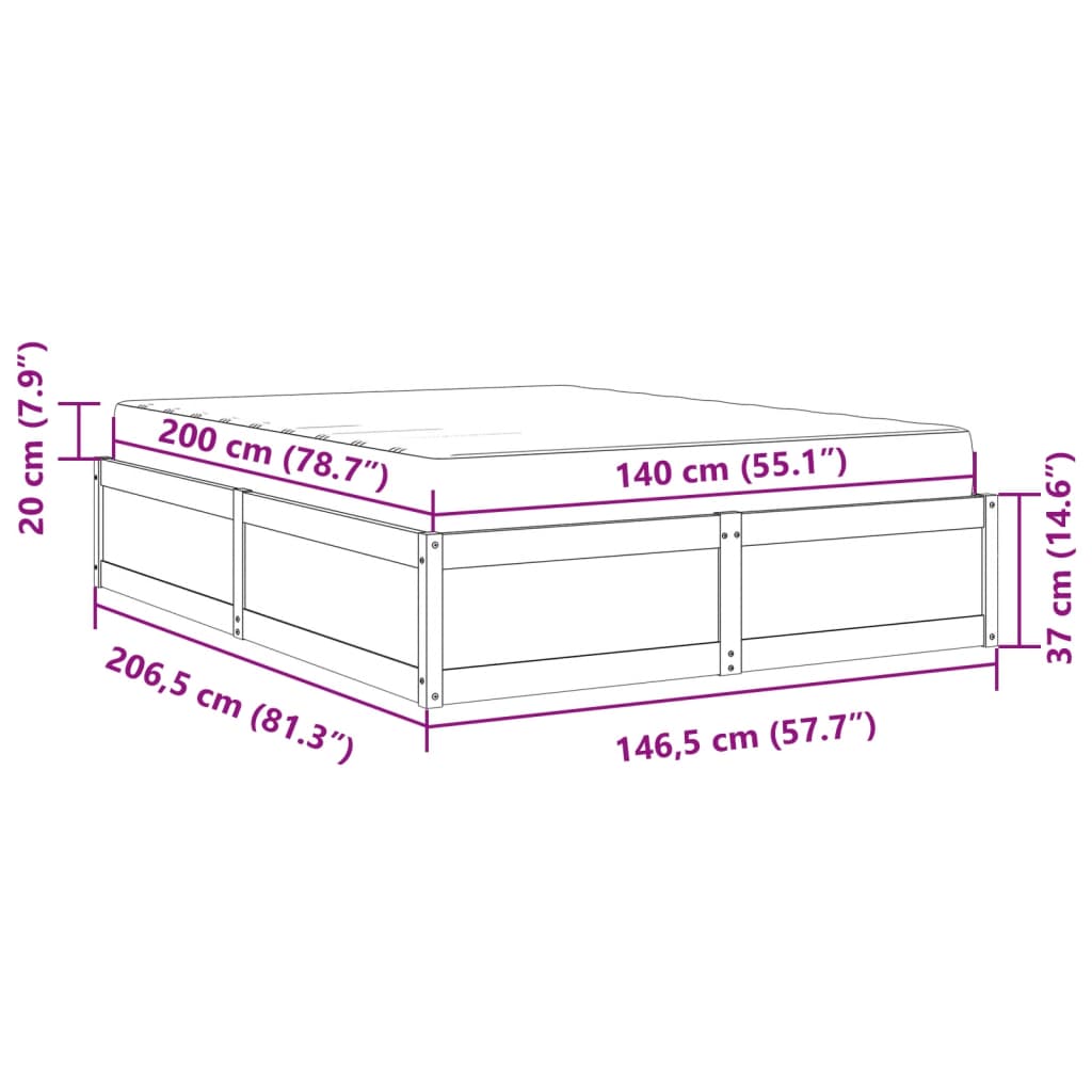 vidaXL Seng med madrass hvit 140x200 cm heltre furu