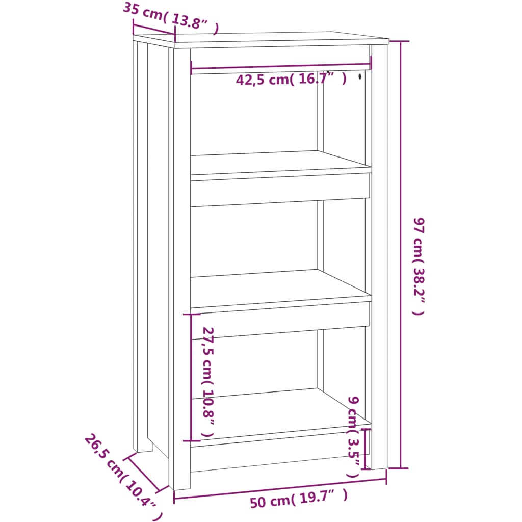 vidaXL Bokhylle hvit 50x35x97 cm heltre furu