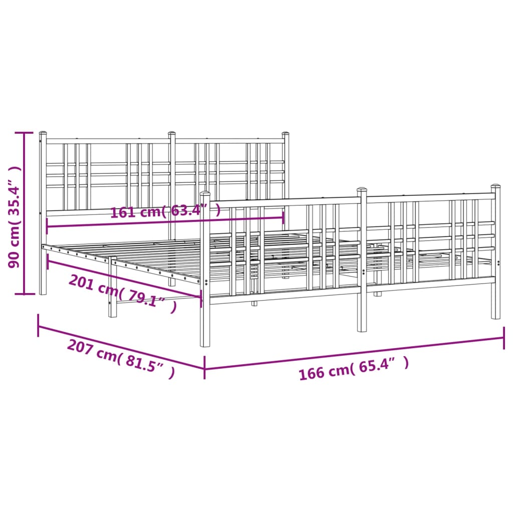 vidaXL Sengeramme i metall med hode- og fotgavl hvit 160x200 cm