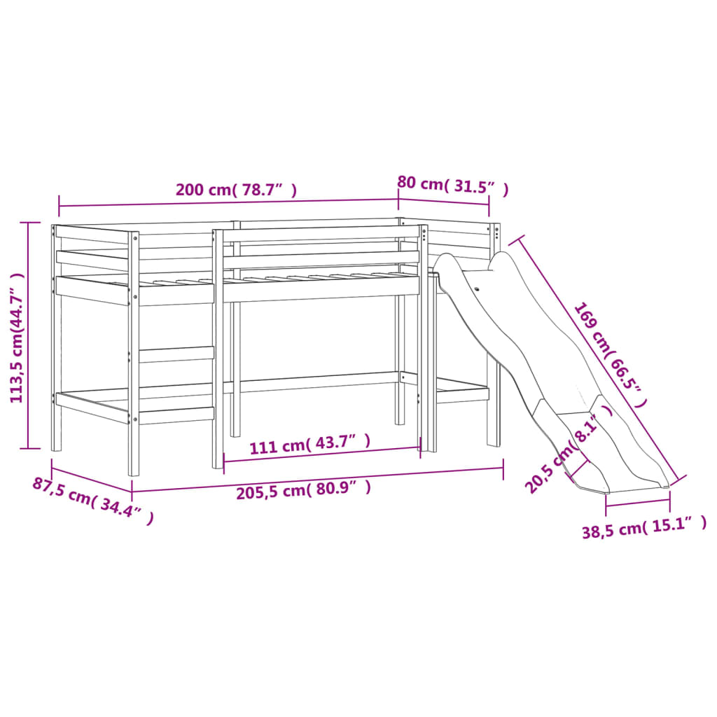 vidaXL Køyeseng for barn med tårn blå 80x200 cm heltre furu